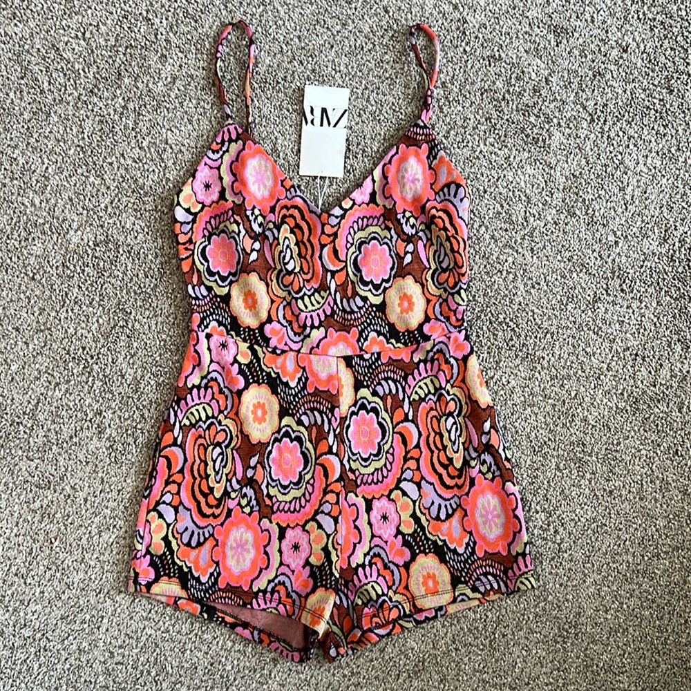Zara Pink and Orange Paisley Jumpsuit